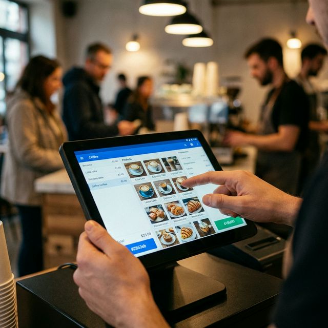 POS en café mostrando productos